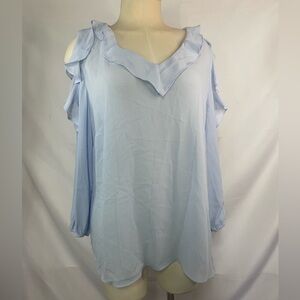 Zac&Rachel powder blue blouse, with cold shoulders and ruffles! Size XL